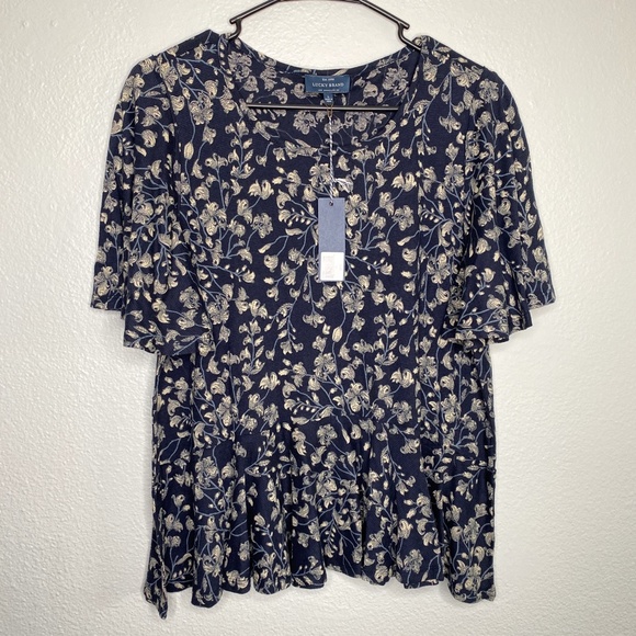 lucky brand floral peplum top L - Picture 2 of 8